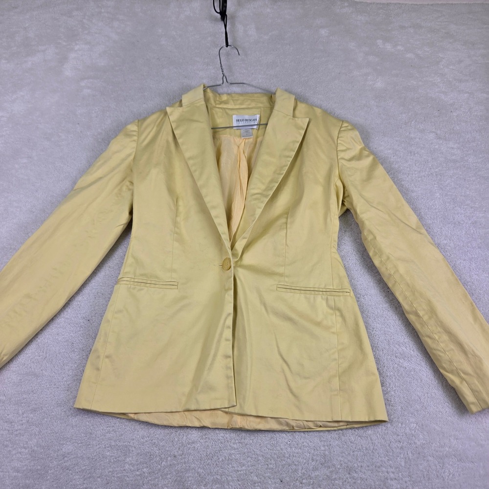 Hugo Buscati Collection Womens Blazer Pastel Yellow Single Button Size 2